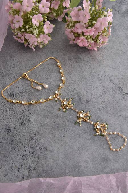 Swabhimann_Gold Plated Pearls, Diamonds Kundan And Embellished Haathphool _Online_at_Aza_Fashions