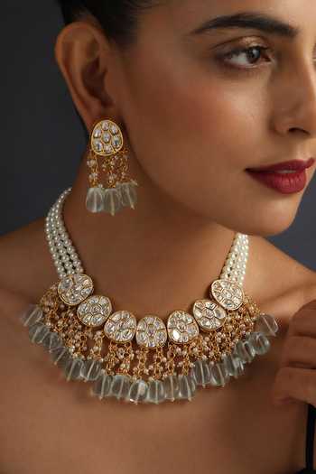Buy_Swabhimann_Blue Pearls, Diamonds Kundan And Embellished Necklace Set _Online_at_Aza_Fashions