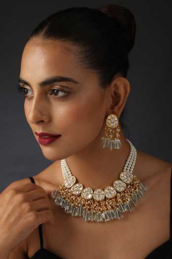 Shop_Swabhimann_Blue Pearls, Diamonds Kundan And Embellished Necklace Set _Online_at_Aza_Fashions