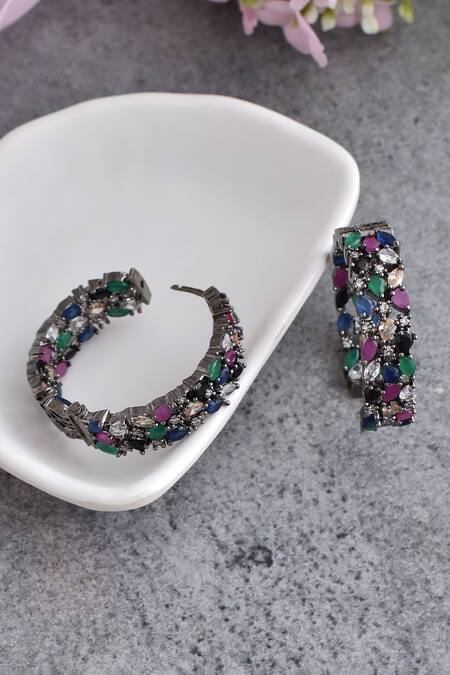 Swabhimann_Multi Color Zari Zirconia Embellished Hoops _Online_at_Aza_Fashions
