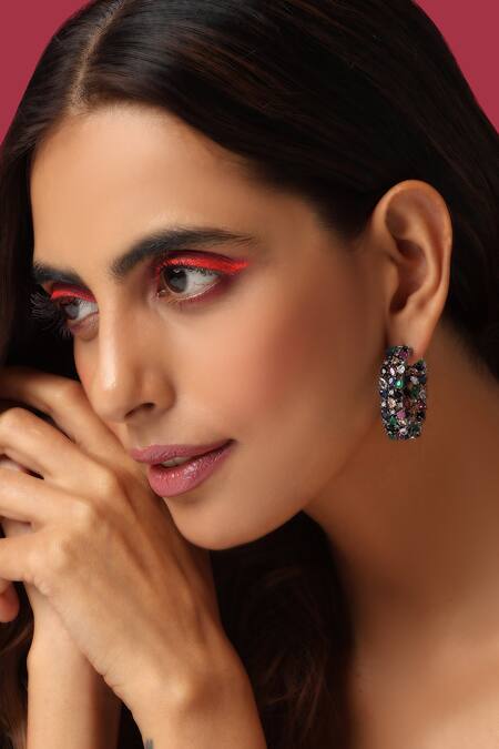 Buy_Swabhimann_Multi Color Zari Zirconia Embellished Hoops _Online_at_Aza_Fashions