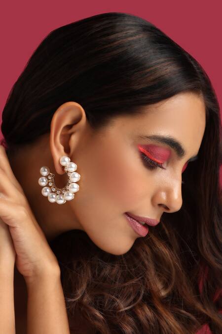 Buy_Swabhimann_White Pearls Embellished Hoops _Online_at_Aza_Fashions