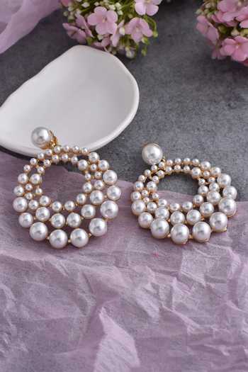 Swabhimann_White Pearls Embellished Dangler Earrings _Online_at_Aza_Fashions