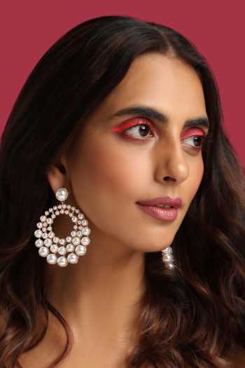 Buy_Swabhimann_White Pearls Embellished Dangler Earrings _Online_at_Aza_Fashions
