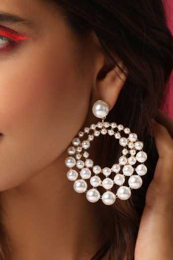 Shop_Swabhimann_White Pearls Embellished Dangler Earrings _Online_at_Aza_Fashions
