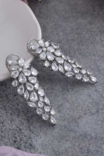 Swabhimann_White Zari Zirconia Embellished Drop Pattern Earrings _Online_at_Aza_Fashions