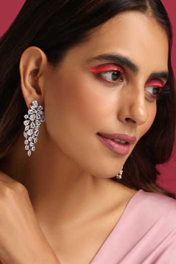 Shop_Swabhimann_White Zari Zirconia Embellished Drop Pattern Earrings _Online_at_Aza_Fashions