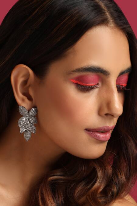 Shop_Swabhimann_Pink Zari Zirconia Embellished Dangler Earrings _Online_at_Aza_Fashions