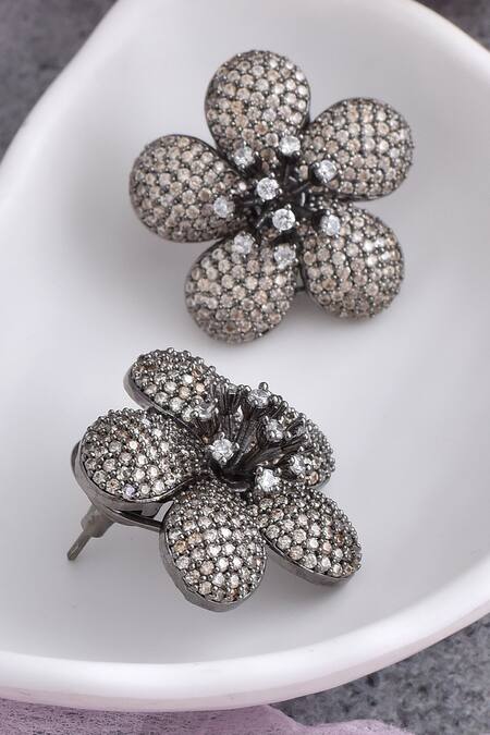 Swabhimann_Gold Plated Zari Zirconia Embellished Stud Earrings _Online_at_Aza_Fashions