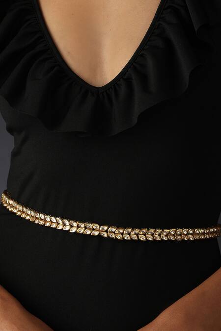 Shop_Swabhimann_Gold Plated Kundan Embellished Kamarbandh _Online_at_Aza_Fashions