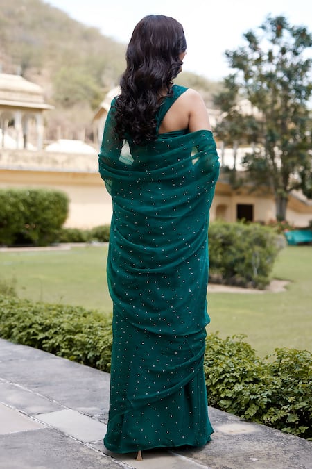 Geroo Jaipur Mukaish Dana Embroidered Saree With Unstitched Blouse Fabric 