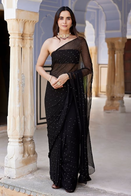 Black Chiffon Sarees: Buy Latest Designs Online | Utsav Fashion-sgquangbinhtourist.com.vn