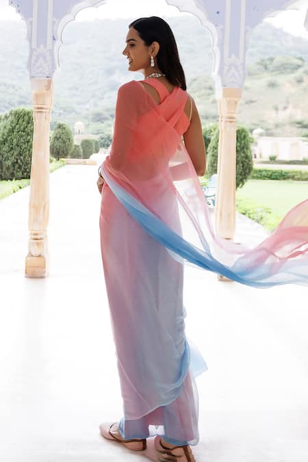 Geroo Jaipur Chiffon Ombre Saree With Unstitched Blouse Fabric 