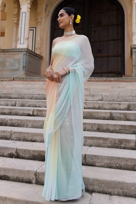 Buy Geroo Jaipur Multi Color Mukaish Jaal Embroidered Saree With Unstitched Blouse Fabric Online at Aza Fashions Buy_Geroo Jaipur_Multi Color Mukaish Jaal Embroidered Saree With Unstitched Blouse Fabric _Online_at_Aza_Fashions