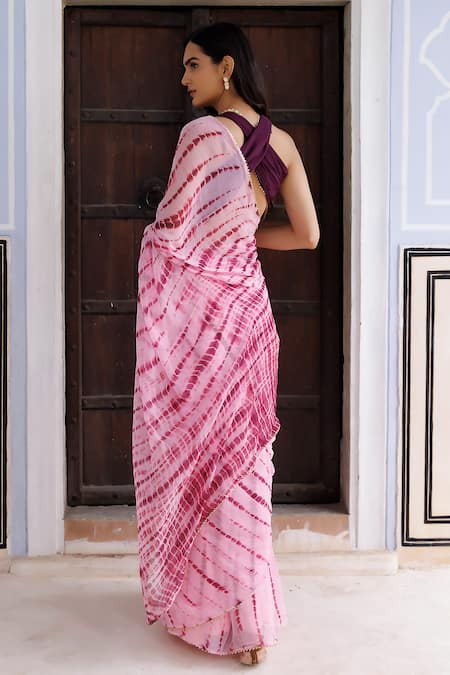 Geroo Jaipur Shibori Bandhani Saree With Unstitched Blouse Fabric 
