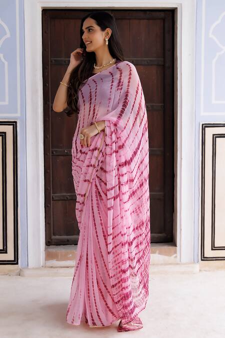 Off White Small Heart Pink Print Saree Set