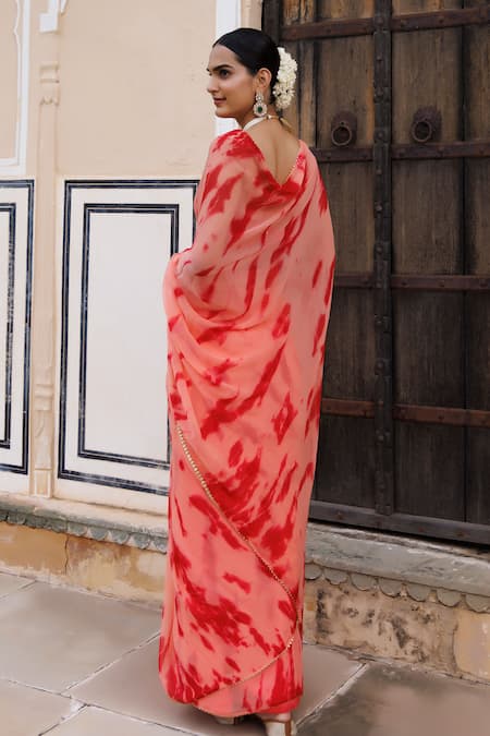 Geroo Jaipur Chiffon Shibori Saree With Unstitched Blouse Fabric 