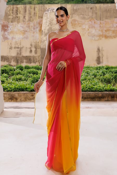 Buy Red Plain Dyed With Zari Brocade Silk Saree-UNM75024 Online at  Unnatisilks.com|UNM75024