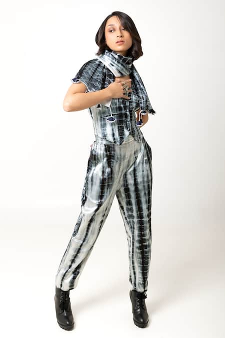 KA-Sha Black Mashru Silk Tie Dye Bharat Pant 