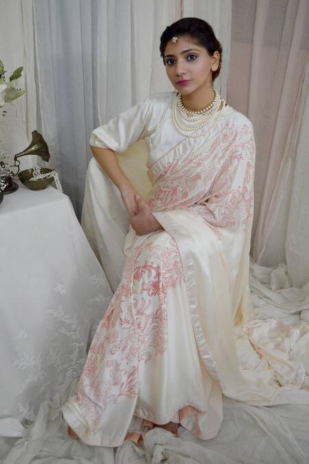 Ahmev Ivory Modal, Silk Round Neck Ethereal Shoulder Sleeve Pleated Blouse Online at Aza Fashions Ahmev_Ivory Modal, Silk Round Neck Ethereal Shoulder Sleeve Pleated Blouse _Online_at_Aza_Fashions