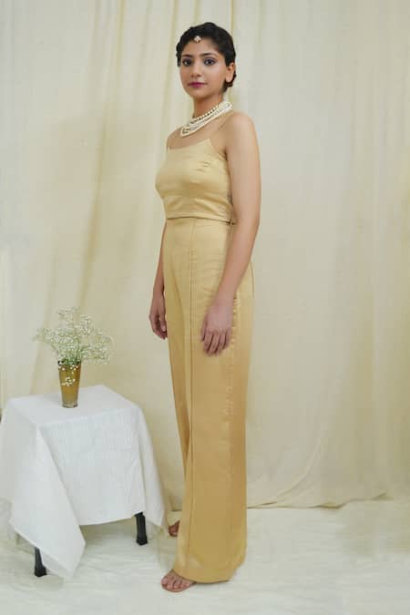 Shop Ahmev Beige Modal, Silk Square Neck Ravishing Noodle Strap Top Online at Aza Fashions Shop_Ahmev_Beige Modal, Silk Square Neck Ravishing Noodle Strap Top _Online_at_Aza_Fashions