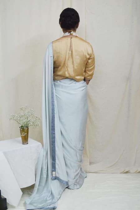 Shop Ahmev Gold Modal, Silk Embroidery Round Neck Sublime Placement Printed Top at Aza Fashions Shop_Ahmev_Gold Modal, Silk Embroidery Round Neck Sublime Placement Printed Top _at_Aza_Fashions