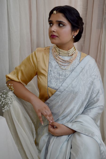 Ahmev Gold Modal, Silk Embroidery Round Neck Sublime Placement Printed Top Online at Aza Fashions Ahmev_Gold Modal, Silk Embroidery Round Neck Sublime Placement Printed Top _Online_at_Aza_Fashions