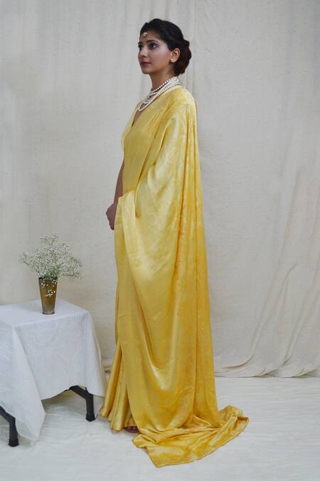 Ahmev Yellow Modal, Silk Bold Floral Hand Block Print Saree at Aza Fashions Ahmev_Yellow Modal, Silk Bold Floral Hand Block Print Saree _at_Aza_Fashions