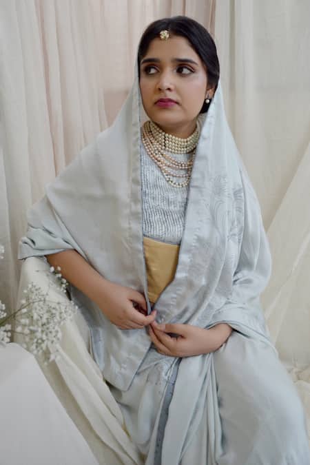 Ahmev Blue Modal, Silk Embroidery Classy Hand Block Printed Saree Online at Aza Fashions Ahmev_Blue Modal, Silk Embroidery Classy Hand Block Printed Saree _Online_at_Aza_Fashions