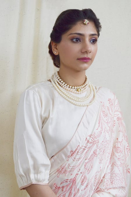 Shop Ahmev Ivory Modal, Silk Embroidery Intricate Floral Hand Block Print Saree Online at Aza Fashions Shop_Ahmev_Ivory Modal, Silk Embroidery Intricate Floral Hand Block Print Saree _Online_at_Aza_Fashions