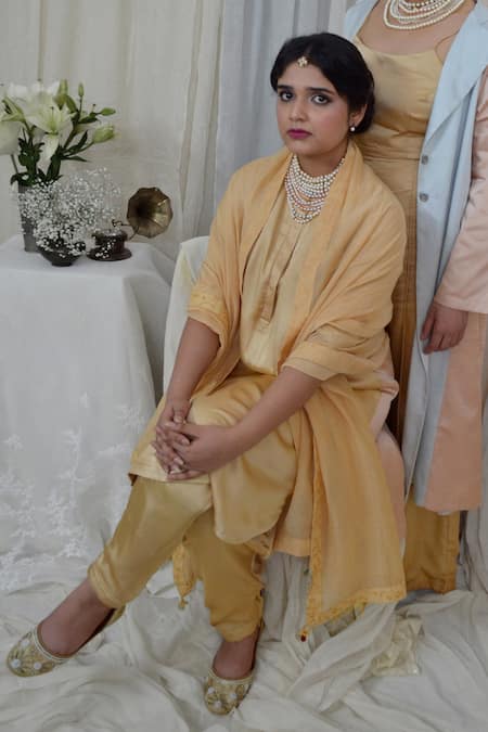 Buy Ahmev Beige Modal, Silk Mandarin Collar Polished Straight Kurta Set Online at Aza Fashions Buy_Ahmev_Beige Modal, Silk Mandarin Collar Polished Straight Kurta Set _Online_at_Aza_Fashions