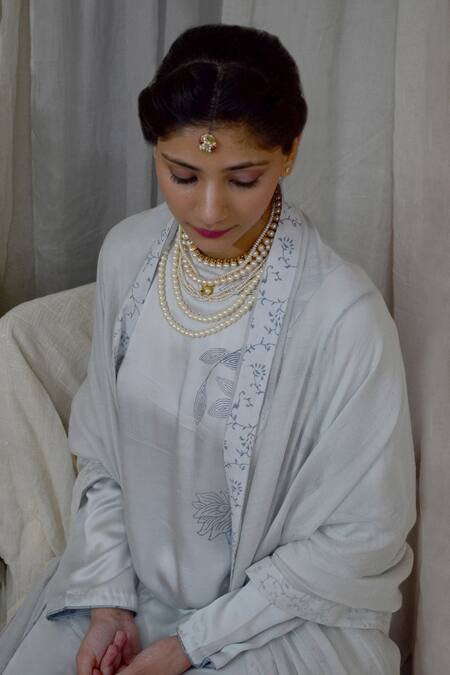 Buy Ahmev Blue Modal, Silk Embroidery Round Neck Elegant A-line Printed Kurta Set Online at Aza Fashions Buy_Ahmev_Blue Modal, Silk Embroidery Round Neck Elegant A-line Printed Kurta Set _Online_at_Aza_Fashions