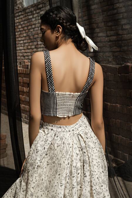 Shop_Ahmev_Ivory Chanderi V-neck Primrose Stripe Pattern Bustier _at_Aza_Fashions