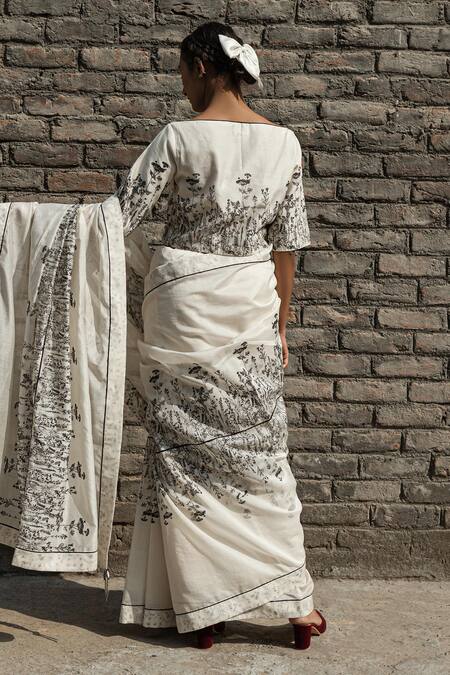 Ahmev Ivory Chanderi Boat Neck Periwinkle Hand Block Print Top Online at Aza Fashions Ahmev_Ivory Chanderi Boat Neck Periwinkle Hand Block Print Top _Online_at_Aza_Fashions