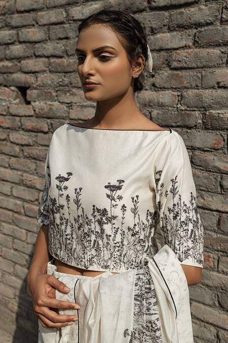 Buy Ahmev Ivory Chanderi Boat Neck Periwinkle Hand Block Print Top Online at Aza Fashions Buy_Ahmev_Ivory Chanderi Boat Neck Periwinkle Hand Block Print Top _Online_at_Aza_Fashions