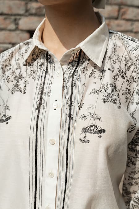 Buy Ahmev Ivory Chanderi Embroidery Collared Kahilia Dolman Sleeve Printed Shirt Online at Aza Fashions Buy_Ahmev_Ivory Chanderi Embroidery Collared Kahilia Dolman Sleeve Printed Shirt _Online_at_Aza_Fashions