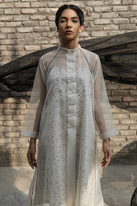 Shop Ahmev Ivory Silk Organza Bandeau Neck Dahilia Sheer Jacket With Printed Slip Dress Online at Aza Fashions Shop_Ahmev_Ivory Silk Organza Bandeau Neck Dahilia Sheer Jacket With Printed Slip Dress _Online_at_Aza_Fashions
