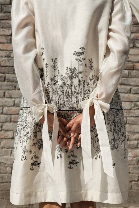 Shop Ahmev Ivory Chanderi Embroidery Boat Neck Iris Block Print Dress Online at Aza Fashions Shop_Ahmev_Ivory Chanderi Embroidery Boat Neck Iris Block Print Dress _Online_at_Aza_Fashions