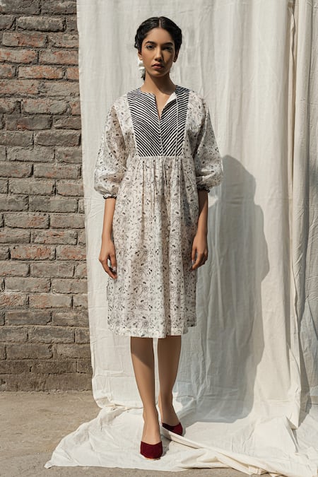 AHMEV Gardenia Chanderi Floral Print Dress 