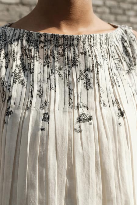 Shop_Ahmev_Ivory Chanderi Embroidery Boat Neck Belladonna Dress _Online_at_Aza_Fashions
