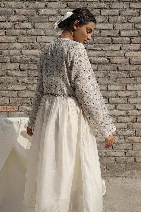 Ahmev Olivia Chanderi Floral Print Yoke Dress 