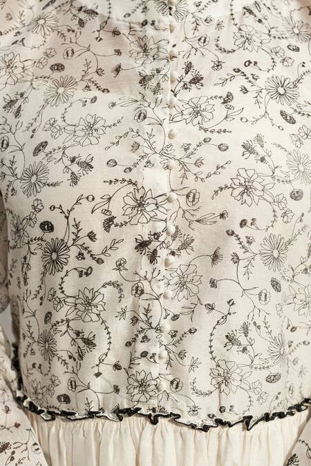 Shop Ahmev Ivory Chanderi Embroidery Round Neck Olivia Floral Print Yoke Dress Online at Aza Fashions Shop_Ahmev_Ivory Chanderi Embroidery Round Neck Olivia Floral Print Yoke Dress _Online_at_Aza_Fashions