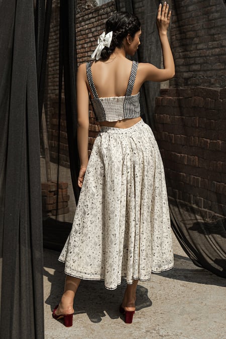 Shop_Ahmev_Ivory Chanderi Alyssa Printed Skirt _at_Aza_Fashions