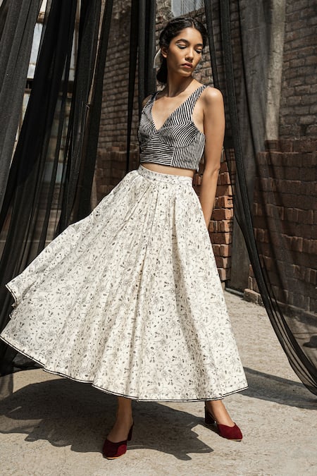 Ahmev_Ivory Chanderi Alyssa Printed Skirt _Online_at_Aza_Fashions
