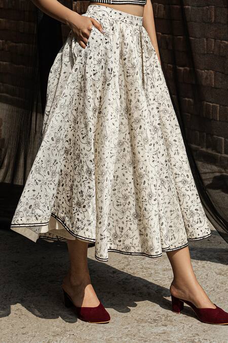 Shop_Ahmev_Ivory Chanderi Alyssa Printed Skirt _Online_at_Aza_Fashions