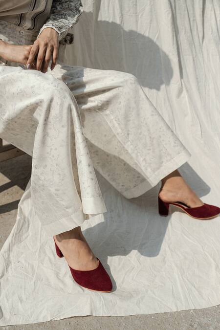 Ahmev_Ivory Chanderi Embroidery Belle Block Print Pant _Online_at_Aza_Fashions