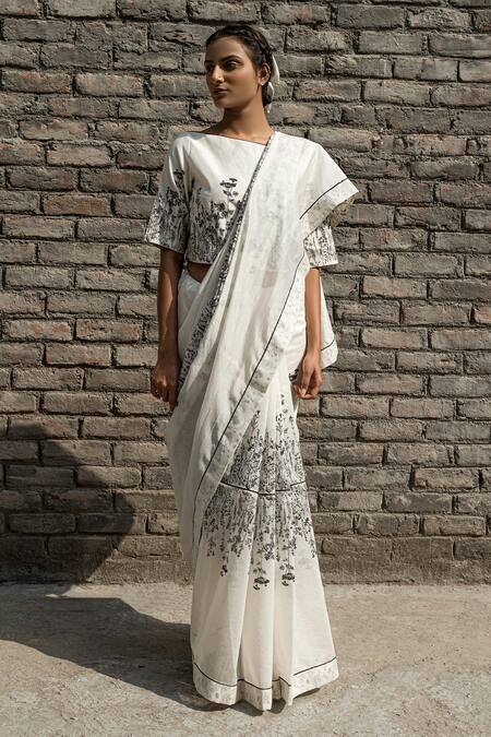 Shop Ahmev Ivory Chanderi Boat Neck Periwinkle Hand Block Print Top Online at Aza Fashions Shop_Ahmev_Ivory Chanderi Boat Neck Periwinkle Hand Block Print Top _Online_at_Aza_Fashions
