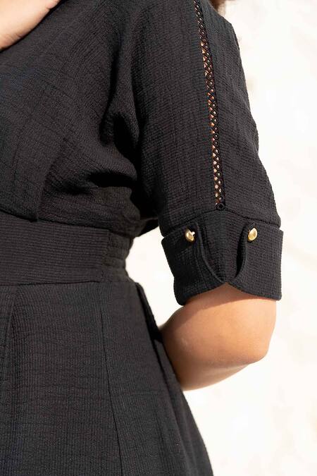 Shop_Beachbum_Black Cotton Placement Lace Inserts V Neck Gemma Victorian Long Dress_Online_at_Aza_Fashions