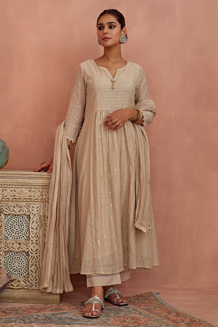 Kritika Dawar Chanderi A-Line Anarkali Pant Set 