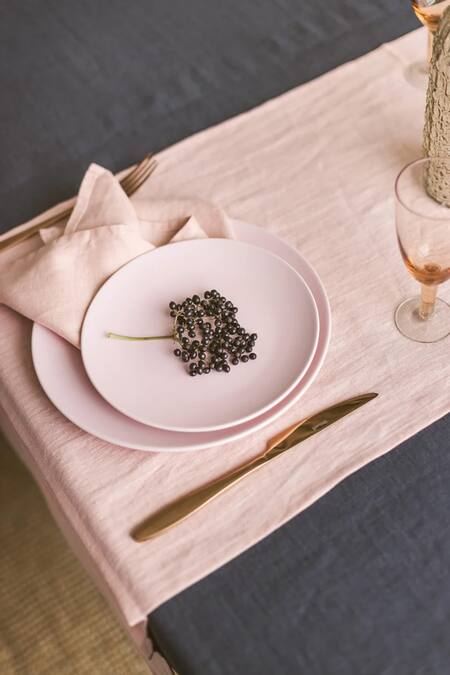 Thread Connect Pink Pure Linen Solid Table Napkin 6 Pcs Set